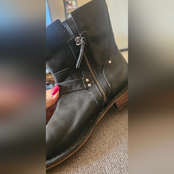 UGG Women's Black Leather Moto Boots - Picture 10 of 11